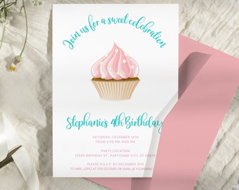 Cupcake Party Invitations, Sweet Celebration, Cupcake Birthday, Sweets Birthday, Birthday Invitation, Printable Invitation, Instant Download