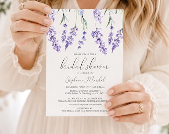Lavender Bridal Shower Invitation, Purple Floral Bridal Shower Invite, Editable Garden Party Invitation Template