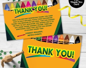 Crayon Thank You Cards, Digital Thank You Cards, Coloring Thank You Cards