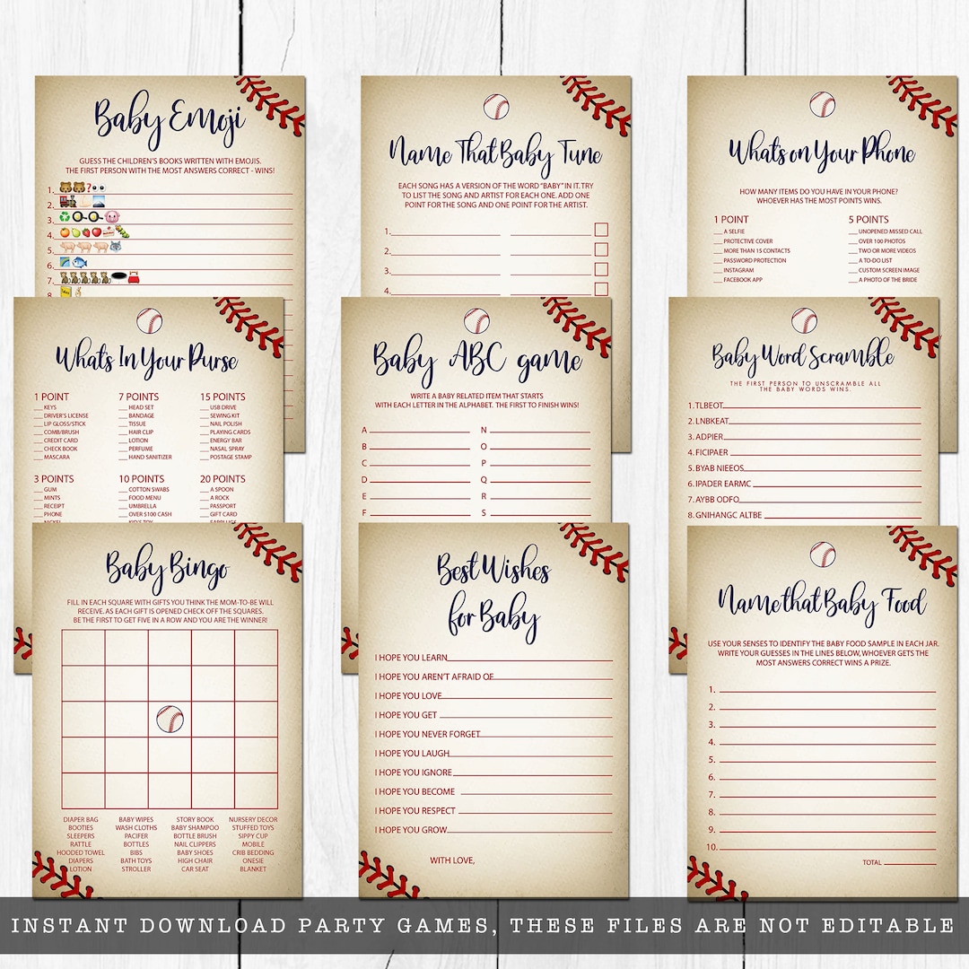 Vintage Baseball Printable Baby Shower Games, Baseball Themed Baby ...