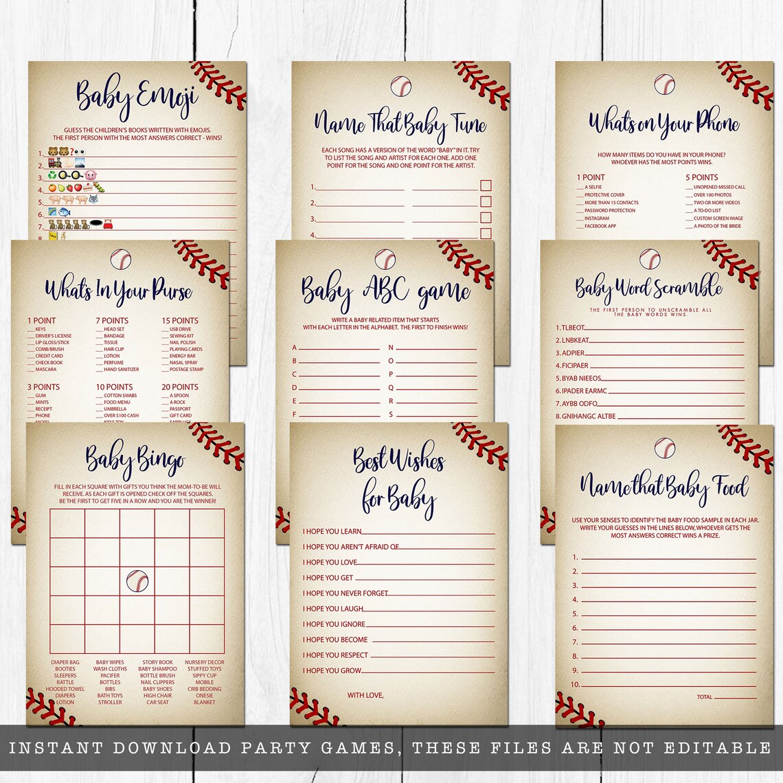 Vintage Baseball Printable Baby Shower Games Baseball Themed - Etsy