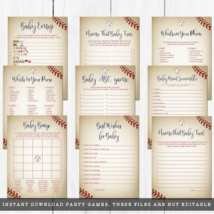 Vintage Baseball Printable Baby Shower Games, Baseball Themed Baby Shower Games, Baby Shower Games, Instant Download, Emoji, Price is Right