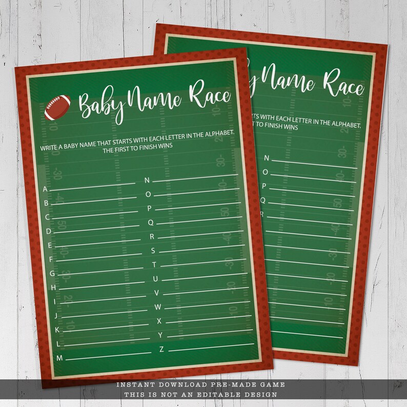 Football Baby Shower Game Sports Themed Baby Name Race Etsy