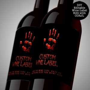 Creepy Halloween Wine Labels, Editable Wine Label, Bloody Halloween Wine Labels, Custom Wine Labels, Halloween Wine Labels, Corjl Template
