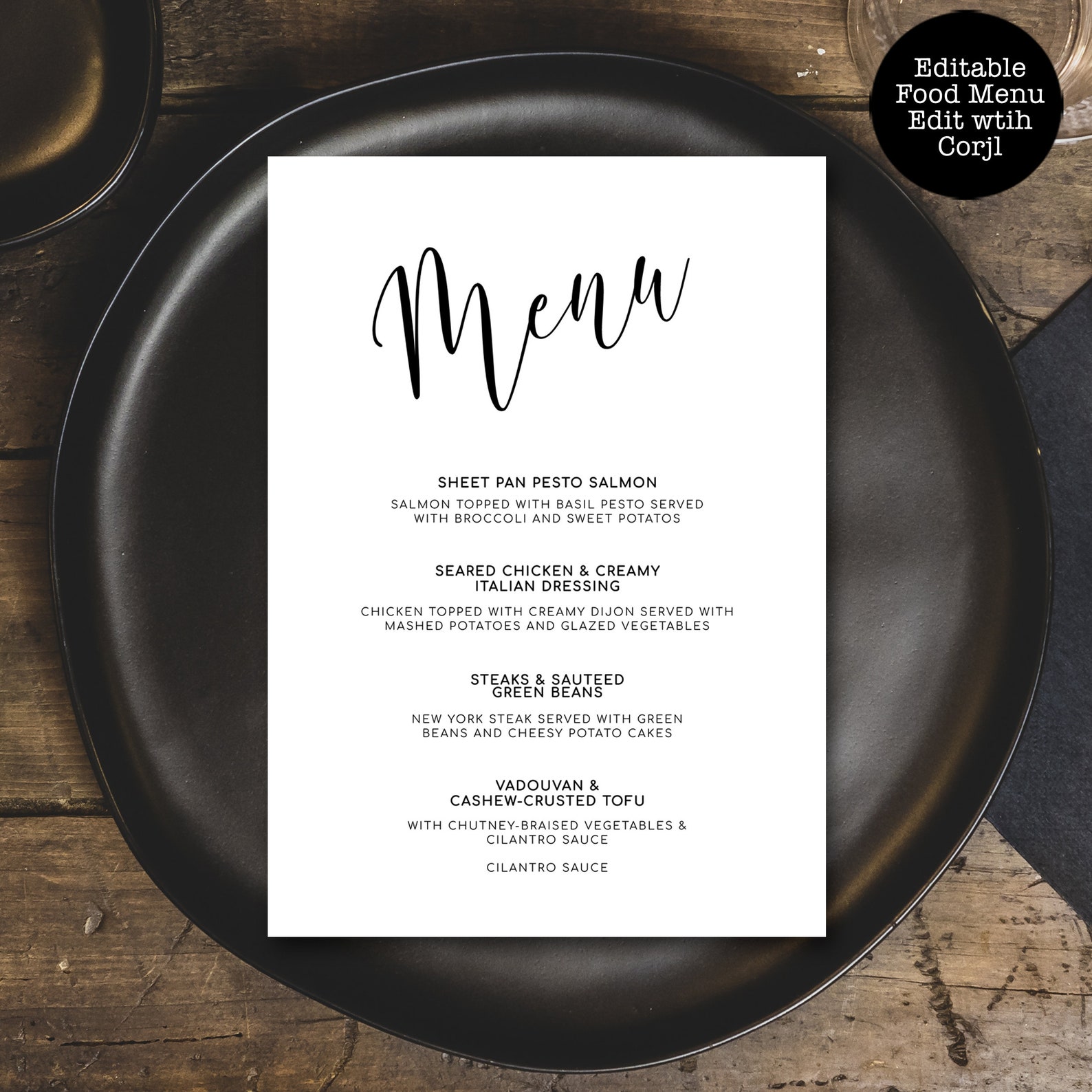 White and Black Dinner Menu Custom Menu Food Menu Elegant Etsy