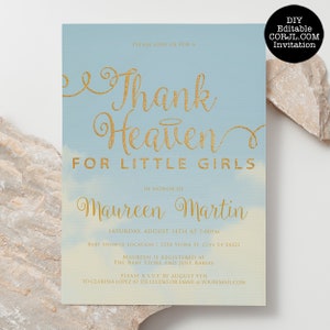 Watercolor Baby Shower Invitation: Heaven Sent, Gold Glitter (Digital Download)