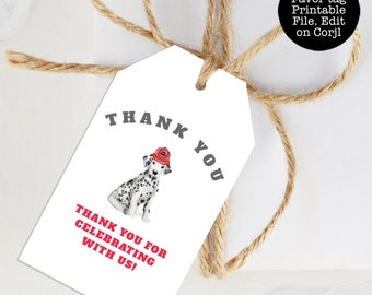 Fireman Birthday, Firefighter Birthday, Favor Tag, Fireman Party, Gift Tag, Corjl Template, Thank You Tags, Firefighter Favor Tag, DIY Party