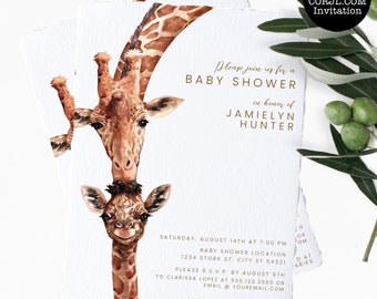 Giraffe Baby Shower Invitation, Safari Baby Shower Invitation, Jungle Baby Shower Invitations, Instant Download Invitations, Corjl Invite