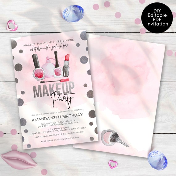 makeup-party-invitations-spa-invitation-spa-glamour-birthday-etsy