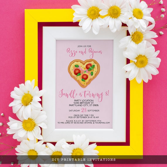 Pizza and Pajamas Invite, Sleepover Invitation, Pizza Party Invitation, Printable Invitations, Edit on Corjl, Slumber Party Invite, Birthday Il_570xn