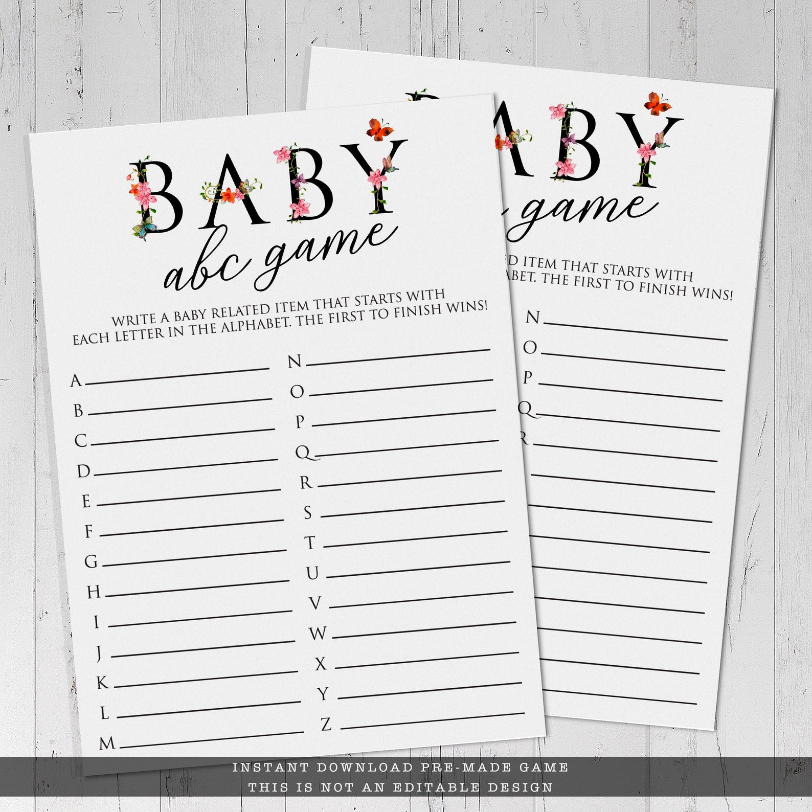 ABC Baby Shower Game Butterfly Baby Shower Game Instant | Etsy