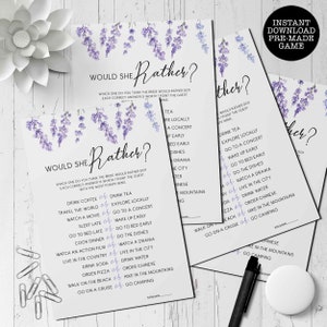 Lavender Bridal Shower Game: Would She Rather (Printable Game)
