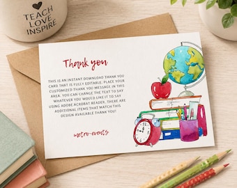 Printable Teacher Thank You Card, Modern Teacher Appreciation Card, Editable Thank You Template, End of School Gift Card, Instant Download