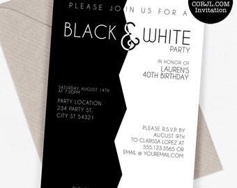 Minimalist Black and White Party Invitation: Corjl Template (Instant Download)