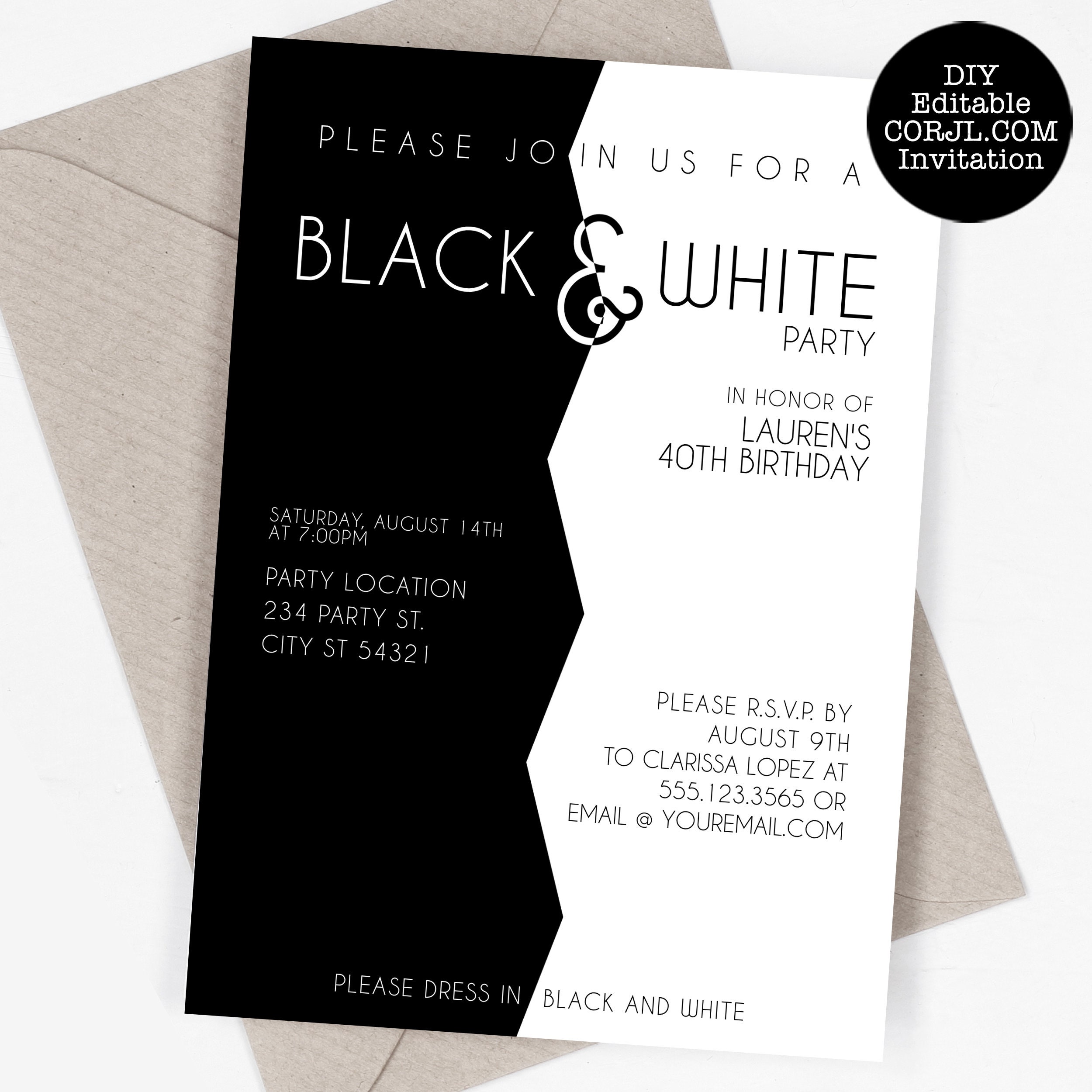 Just Print Black And White Dots Blank Invitations With Envelopes 10 Ct. 3  Packs
