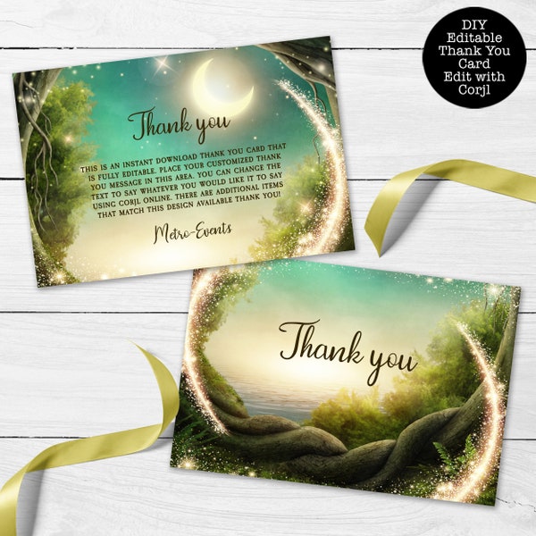Enchanted Forest Thank You Card, Enchanted Thank You Note, Printable Thank You Card, Custom Thank You Card, Corjl Template, Instant Download