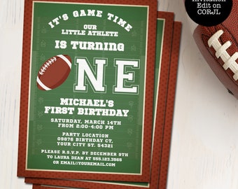 Football First Birthday Invitation, American Football Birthday Invite, Boys Party Invitations, Printable Invitation, 1st Birthday Invite