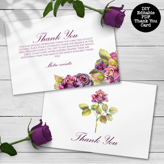 Purple Rose Thank You Cards, Rose Thank You Card, Custom Thank You Card Il_570xn