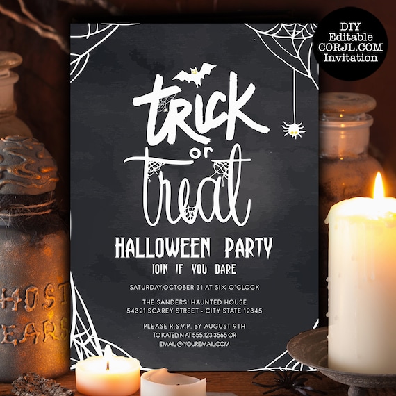 Halloween Invitations, Halloween Trick or Treat Invitations, Printable Invitations, Halloween Printables, Halloween Invites, Pumpkin Invite Il_570xn