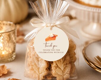Editable 2-Inch Round Thanksgiving Thank You Tag, Printable Pumpkin Pie Friendsgiving Favor Template