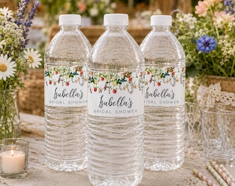 Wildflower Water Bottle Label Template, Editable Floral Wedding Bottle Wrap, Corjl Download