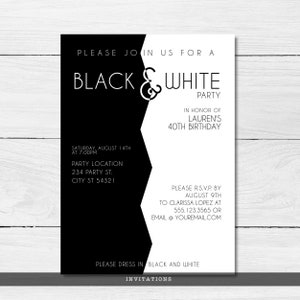 Modern and Sleek Black and White Party Invitations. Designed by MetroEvents.