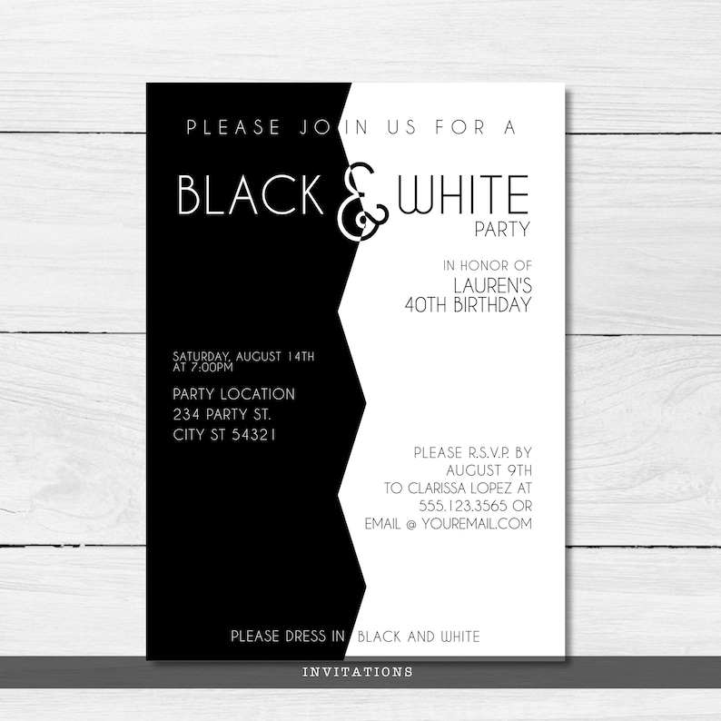 Modern and Sleek Black and White Party Invitations. Designed by MetroEvents.