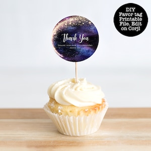 Nacht onder de sterren gunst tag, ronde cadeaulabels, bewerkbare cadeaulabels, afdrukbare gunst tag, ster cadeau tag, Corjl sjabloon, Galaxy gunst tag