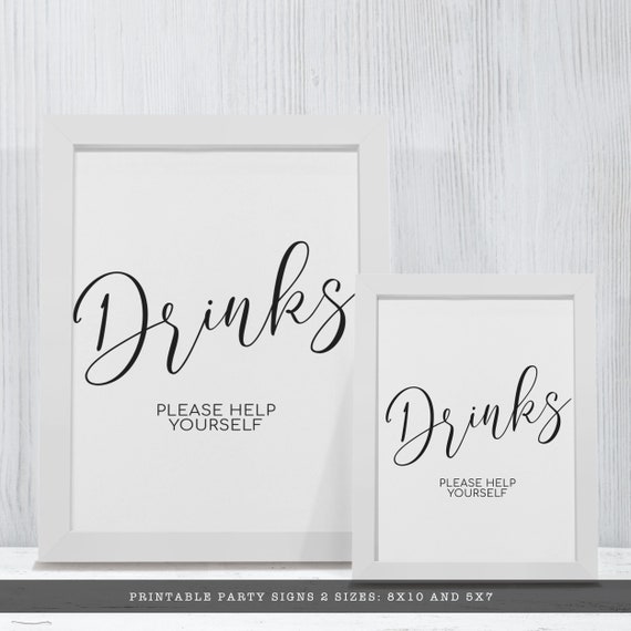 Black and White Drinks Sign, Bridal Shower Sign, Printable Signs, Instant Download, Bar Sign, Instant Download, Wedding Sign, Cocktail Sign Il_570xn