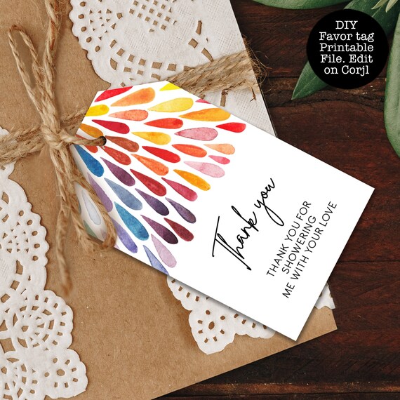 Rainbow Favor Tag, Colorful Gift Tags, Printable Thank You Tags, Bridal ...