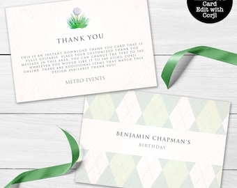 Golf Thank You Card, Golfing Thank You Card, Golf Themed Thank You Card, Printable Thank You Card, Corjl Template, Custom Thank You Cards