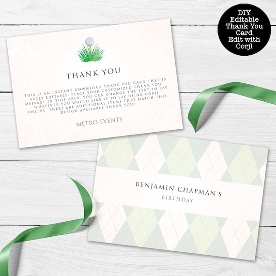 Golf Thank You Card, Golfing Thank You Card, Golf Themed Thank You Card, Printable Thank You Card, Corjl Template, Custom Thank You Cards Il_570xn
