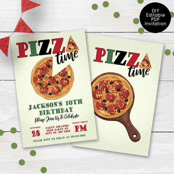 Pizza Party Birthday Invitation Pizza Time Invite Party