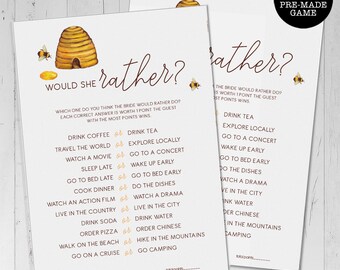 Bride To Bee Bridal Shower Game, Would She Rather (Printable Game)