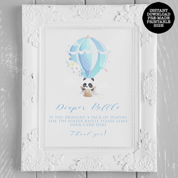 Hot Air Balloon Diaper Raffle Sign, Baby Panda Signs, Instant Download, Baby Shower Signs, Baby Shower Raffle Sign, Printable Shower Sign Il_570xn