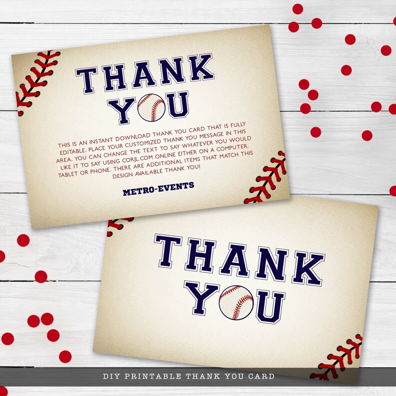 Baseball Thank You Cards Sports Thank You Notes Printable | Etsy