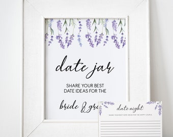 Date Jar Game, Date Night Ideas, Lavender Bridal Shower Games, Bachelorette Party Game, Printable Wedding Shower, Instant Download