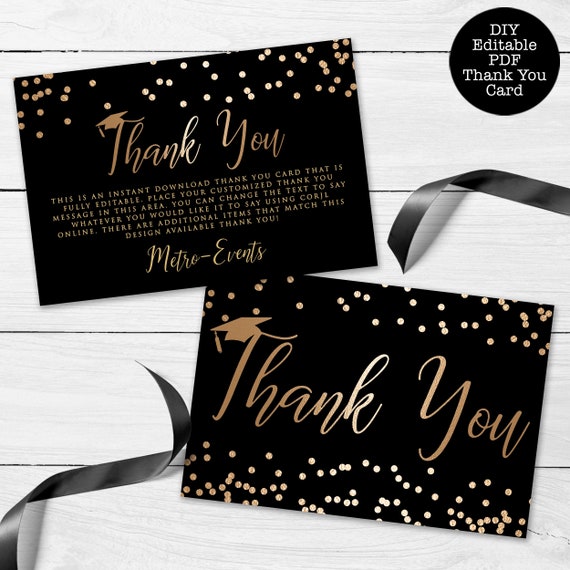Gold Thank You Card, Gold Thank You Card, Custom Thank you Card, Black and Faux Foil Thank You, Editable Card, Corjl Template Card Il_570xn