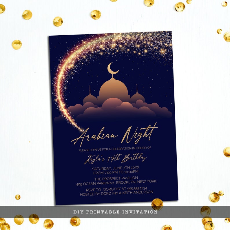 Elegant Arabian Nights Birthday Party Invitations Printable | Etsy