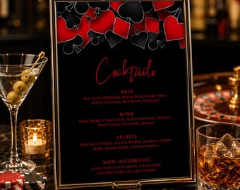 Vegas Casino Drink Menu Sign Template, Editable Cocktail Menu Sign, Casino Night Party Decor, Poker Birthday Bar Sign, Printable Drinks Menu