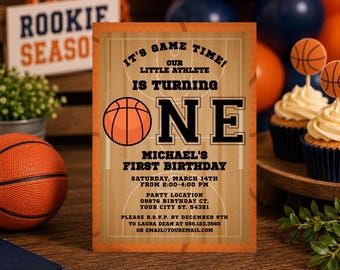 Basketball 1st Birthday Invitation, Rookie of the Year Birthday Invitation, First Birthday Basketball Party Invite