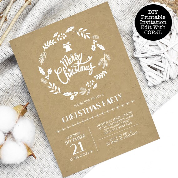 Christmas Invitation Printable, Rustic Christmas Invitation Template, Edit with CORJL, Printable Invitations, Country Christmas Invitations Il_570xn