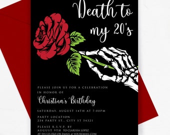 Printable RIP 20s Death to My Twenties Black White Invites Editable Death to my 20s Invitation Adios to my 20s Death to Youth Corjl Template
