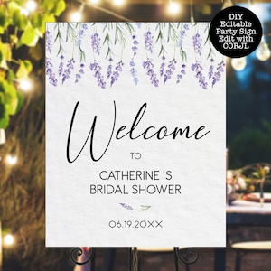 Lavender Bridal Shower Welcome Sign, Printable Sign, Custom Welcome Sign, Editable Welcome Sign, Instant download