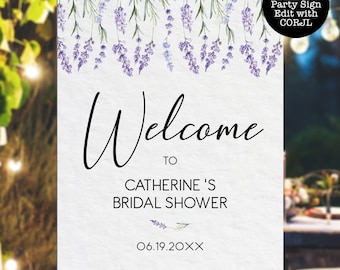 Lavender Bridal Shower Welcome Sign: Editable Printable (Digital Download)