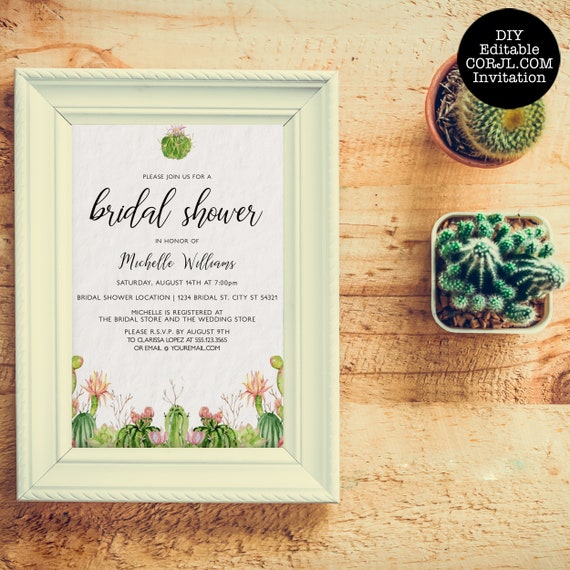 Succulent Bridal Shower Invitation, Cactus Bridal Shower Invitation, Succulent Wedding Theme, Printable DIY, Corjl Template Il_570xn