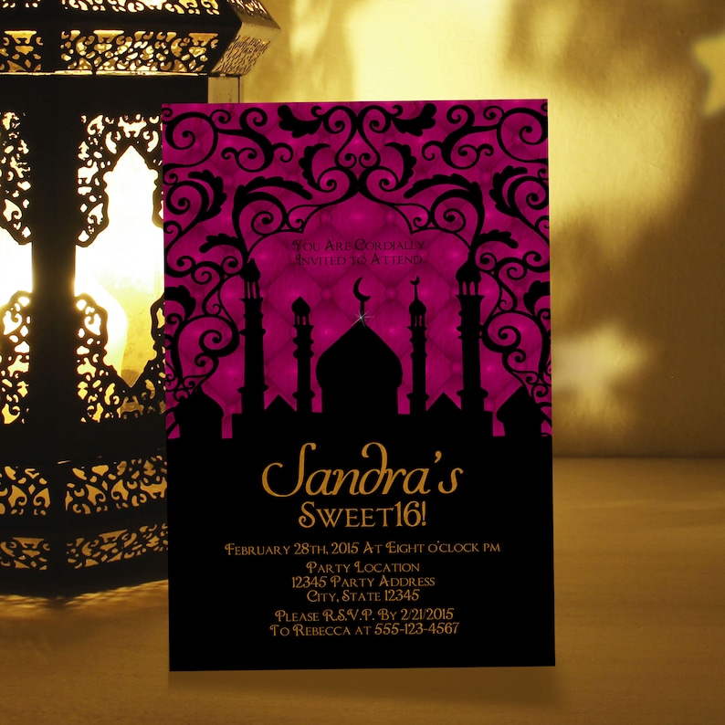 Arabian Nights Birthday Party Invitations Printable Arabian Nights Invitation, Printable Invitations, Morrocan Invitations image 1