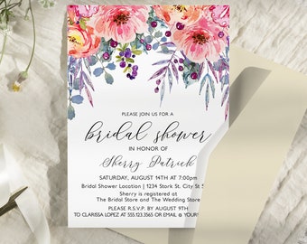 Editable Bridal Shower Invitations, Floral Bridal Invitations, Garden Floral Invitations, Corjl Template, Instant Download Invite