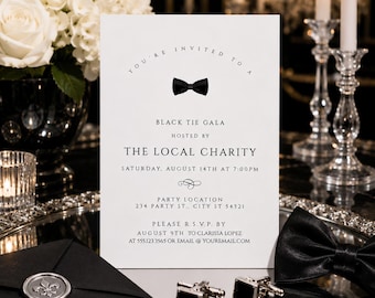 Black Tie Gala Invitation Template, Elegant Tuxedo Party Invitation, Formal Event Invite, Editable Black and White Invitation