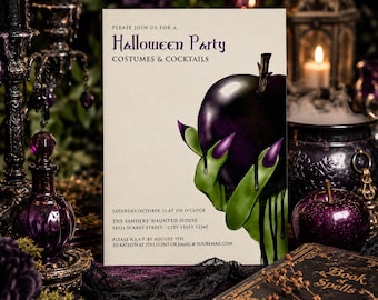 Wicked Witch Halloween Invitation, Poison Apple Halloween Party Invite, Editable Costume Party Invitation, Printable Witch Invitation